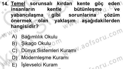 Kent Sosyolojisi Dersi 2021 - 2022 Yılı Yaz Okulu Sınav Soruları 14. Soru