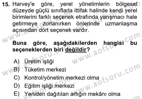 Kent Sosyolojisi Dersi 2021 - 2022 Yılı Yaz Okulu Sınav Soruları 15. Soru