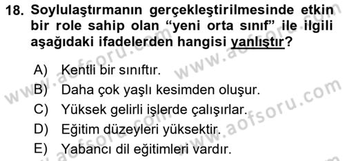 Kent Sosyolojisi Dersi 2021 - 2022 Yılı Yaz Okulu Sınav Soruları 18. Soru