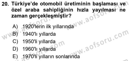 Kent Sosyolojisi Dersi 2021 - 2022 Yılı Yaz Okulu Sınav Soruları 20. Soru