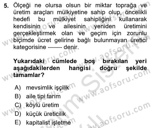 Kent Sosyolojisi Dersi 2021 - 2022 Yılı Yaz Okulu Sınav Soruları 5. Soru