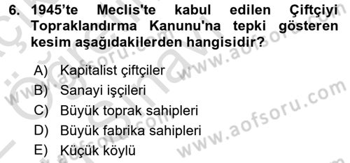Kent Sosyolojisi Dersi 2021 - 2022 Yılı Yaz Okulu Sınav Soruları 6. Soru