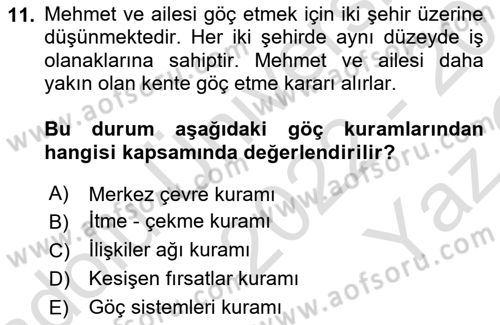 Kent Sosyolojisi Dersi 2022 - 2023 Yılı Yaz Okulu Sınav Soruları 11. Soru