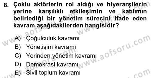 Kent Sosyolojisi Dersi 2022 - 2023 Yılı Yaz Okulu Sınav Soruları 8. Soru