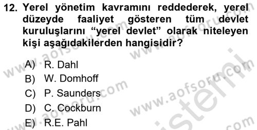 Kent Sosyolojisi Dersi 2023 - 2024 Yılı (Vize) Ara Sınav Soruları 12. Soru