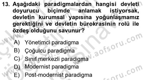 Kent Sosyolojisi Dersi 2023 - 2024 Yılı (Vize) Ara Sınav Soruları 13. Soru