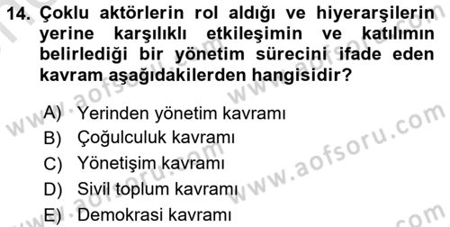 Kent Sosyolojisi Dersi 2023 - 2024 Yılı (Vize) Ara Sınav Soruları 14. Soru