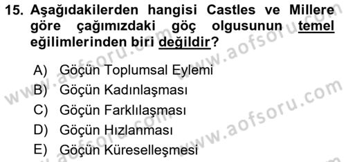 Kent Sosyolojisi Dersi 2023 - 2024 Yılı (Vize) Ara Sınav Soruları 15. Soru