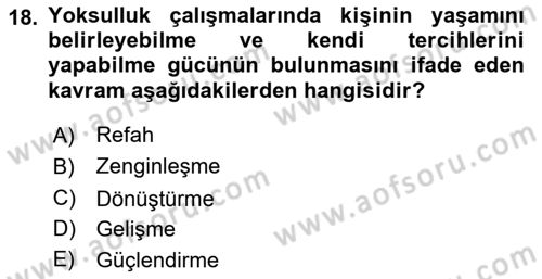 Kent Sosyolojisi Dersi 2023 - 2024 Yılı (Vize) Ara Sınav Soruları 18. Soru