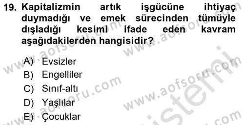 Kent Sosyolojisi Dersi 2023 - 2024 Yılı (Vize) Ara Sınav Soruları 19. Soru