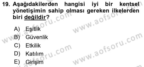 Kent Sosyolojisi Dersi 2023 - 2024 Yılı (Final) Dönem Sonu Sınav Soruları 19. Soru