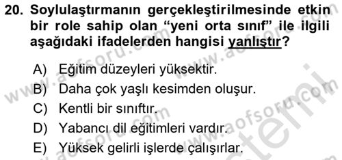 Kent Sosyolojisi Dersi 2023 - 2024 Yılı (Final) Dönem Sonu Sınav Soruları 20. Soru