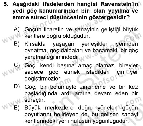 Kent Sosyolojisi Dersi 2023 - 2024 Yılı (Final) Dönem Sonu Sınav Soruları 5. Soru