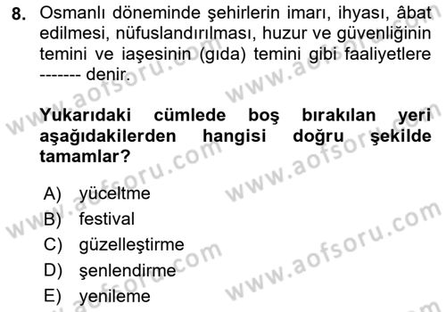 Kent Sosyolojisi Dersi 2023 - 2024 Yılı (Final) Dönem Sonu Sınav Soruları 8. Soru