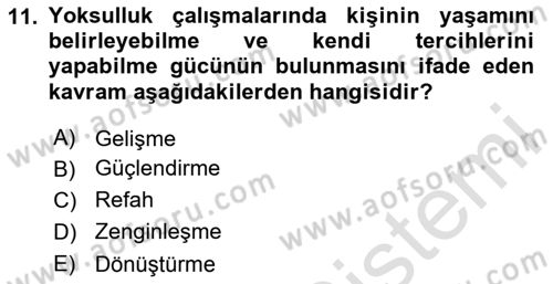 Kent Sosyolojisi Dersi 2023 - 2024 Yılı Yaz Okulu Sınav Soruları 11. Soru