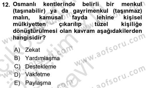 Kent Sosyolojisi Dersi 2023 - 2024 Yılı Yaz Okulu Sınav Soruları 12. Soru