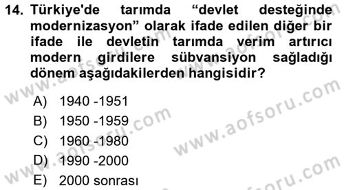 Kent Sosyolojisi Dersi 2023 - 2024 Yılı Yaz Okulu Sınav Soruları 14. Soru