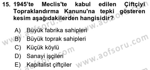 Kent Sosyolojisi Dersi 2023 - 2024 Yılı Yaz Okulu Sınav Soruları 15. Soru