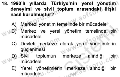 Kent Sosyolojisi Dersi 2023 - 2024 Yılı Yaz Okulu Sınav Soruları 18. Soru