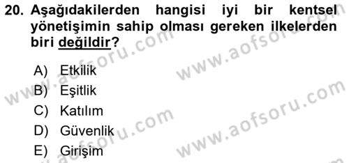 Kent Sosyolojisi Dersi 2023 - 2024 Yılı Yaz Okulu Sınav Soruları 20. Soru