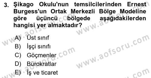 Kent Sosyolojisi Dersi 2023 - 2024 Yılı Yaz Okulu Sınav Soruları 3. Soru