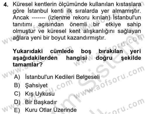 Kent Sosyolojisi Dersi 2023 - 2024 Yılı Yaz Okulu Sınav Soruları 4. Soru