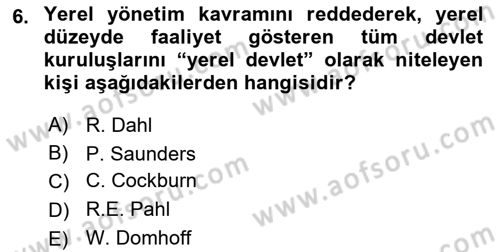 Kent Sosyolojisi Dersi 2023 - 2024 Yılı Yaz Okulu Sınav Soruları 6. Soru