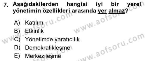 Kent Sosyolojisi Dersi 2023 - 2024 Yılı Yaz Okulu Sınav Soruları 7. Soru