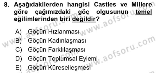 Kent Sosyolojisi Dersi 2023 - 2024 Yılı Yaz Okulu Sınav Soruları 8. Soru