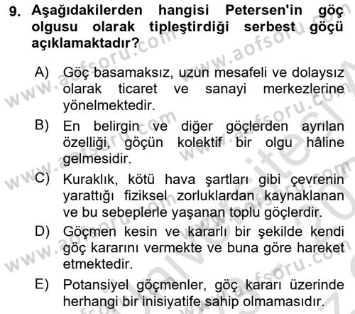 Kent Sosyolojisi Dersi 2023 - 2024 Yılı Yaz Okulu Sınav Soruları 9. Soru