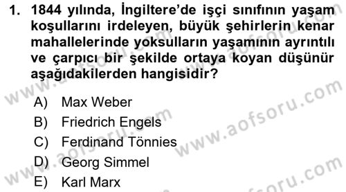 Kent Sosyolojisi Dersi 2024 - 2025 Yılı (Vize) Ara Sınav Soruları 1. Soru