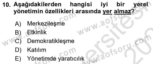 Kent Sosyolojisi Dersi 2024 - 2025 Yılı (Vize) Ara Sınav Soruları 10. Soru