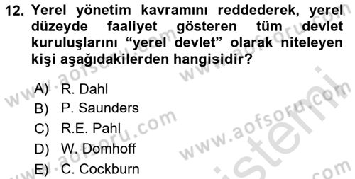 Kent Sosyolojisi Dersi 2024 - 2025 Yılı (Vize) Ara Sınav Soruları 12. Soru