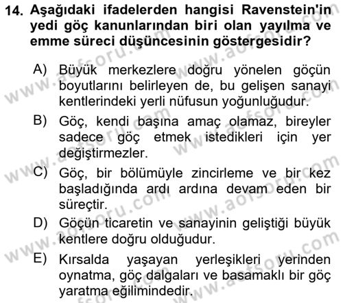 Kent Sosyolojisi Dersi 2024 - 2025 Yılı (Vize) Ara Sınav Soruları 14. Soru