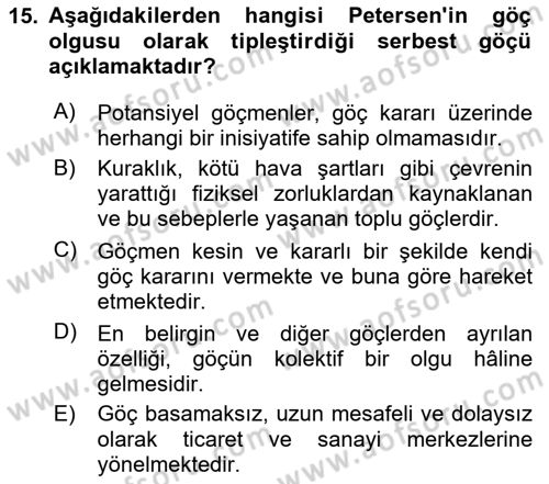 Kent Sosyolojisi Dersi 2024 - 2025 Yılı (Vize) Ara Sınav Soruları 15. Soru