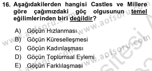Kent Sosyolojisi Dersi 2024 - 2025 Yılı (Vize) Ara Sınav Soruları 16. Soru
