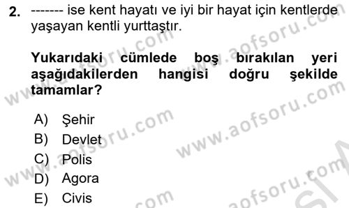 Kent Sosyolojisi Dersi 2024 - 2025 Yılı (Vize) Ara Sınav Soruları 2. Soru