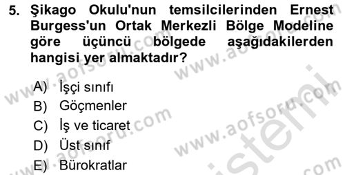 Kent Sosyolojisi Dersi 2024 - 2025 Yılı (Vize) Ara Sınav Soruları 5. Soru