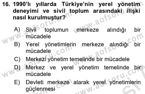Kent Sosyolojisi Dersi 2024 - 2025 Yılı (Final) Dönem Sonu Sınav Soruları 16. Soru