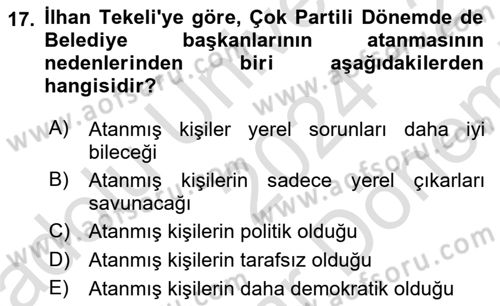 Kent Sosyolojisi Dersi 2024 - 2025 Yılı (Final) Dönem Sonu Sınav Soruları 17. Soru