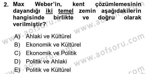 Kent Sosyolojisi Dersi 2024 - 2025 Yılı (Final) Dönem Sonu Sınav Soruları 2. Soru