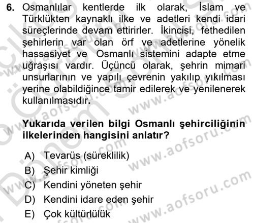 Kent Sosyolojisi Dersi 2024 - 2025 Yılı (Final) Dönem Sonu Sınav Soruları 6. Soru