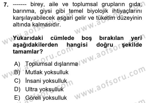 Kent Sosyolojisi Dersi 2024 - 2025 Yılı (Final) Dönem Sonu Sınav Soruları 7. Soru