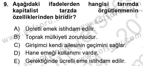 Kent Sosyolojisi Dersi 2024 - 2025 Yılı (Final) Dönem Sonu Sınav Soruları 9. Soru