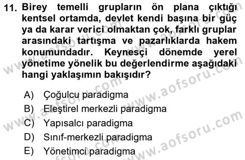 Kent Sosyolojisi Dersi 2025 - 2026 Yılı (Vize) Ara Sınav Soruları 11. Soru