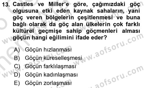 Kent Sosyolojisi Dersi 2025 - 2026 Yılı (Vize) Ara Sınav Soruları 13. Soru