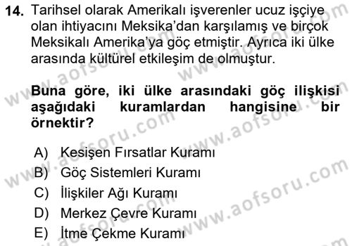 Kent Sosyolojisi Dersi 2025 - 2026 Yılı (Vize) Ara Sınav Soruları 14. Soru