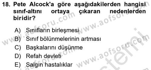 Kent Sosyolojisi Dersi 2025 - 2026 Yılı (Vize) Ara Sınav Soruları 18. Soru
