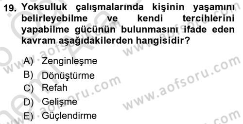 Kent Sosyolojisi Dersi 2025 - 2026 Yılı (Vize) Ara Sınav Soruları 19. Soru
