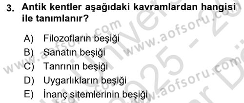 Kent Sosyolojisi Dersi 2025 - 2026 Yılı (Vize) Ara Sınav Soruları 3. Soru